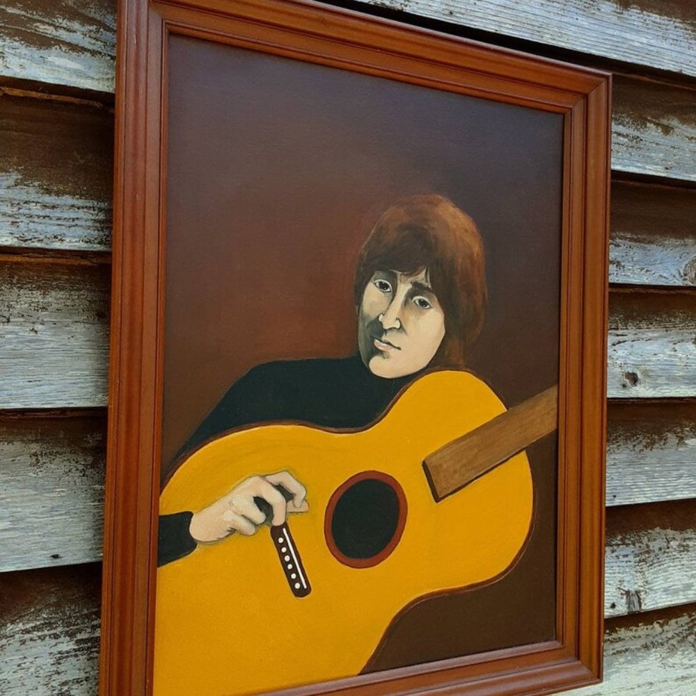 Portrait Of John Lennon With His Acoustic Guitar